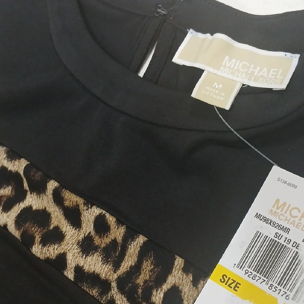 Michael Kors Brown, Black And Leopard Print  Sleeveless A-Line Dress, Sz M NEW